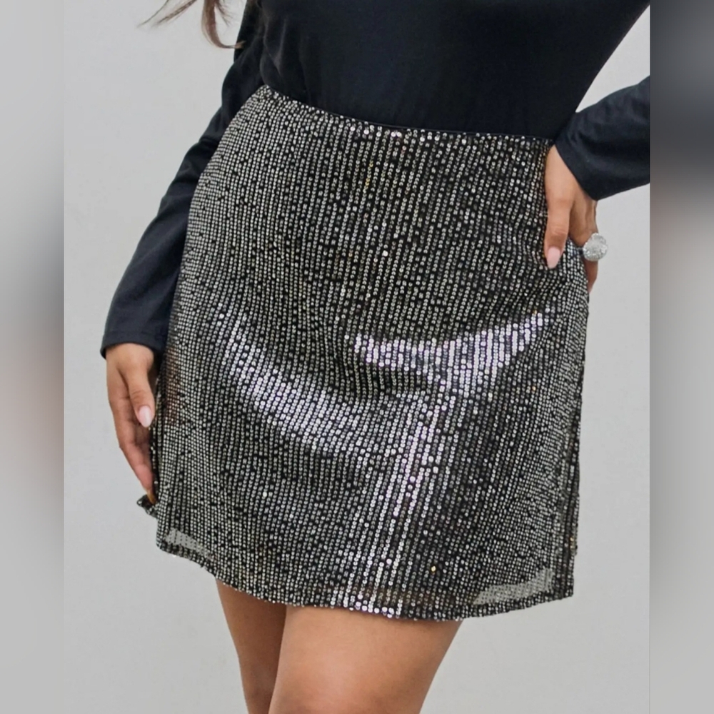 Black & Grey Sequin Shimmering Mini Skirt